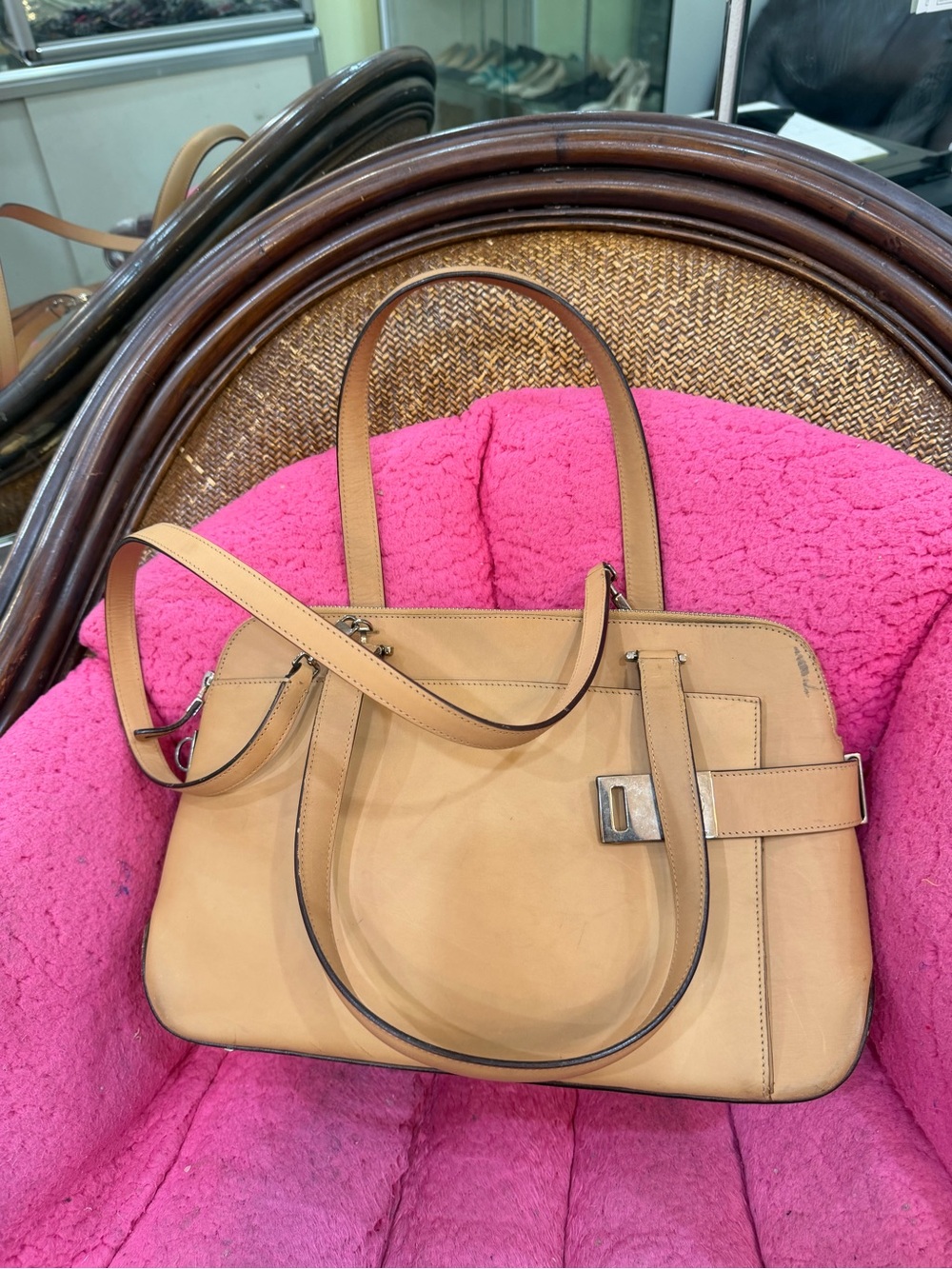 Salvatore Ferragamo Tan Leather Satchel with Removable Strap